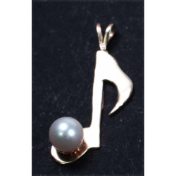14k Yellow Gold Music Note with Pearl - pendant